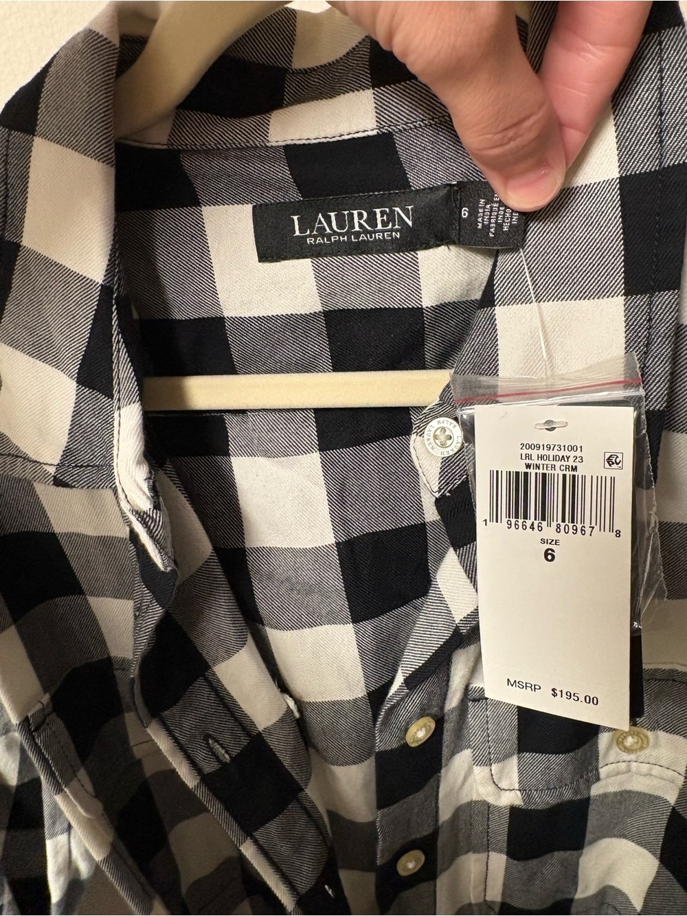 Ralph Lauren Black and White Plaid Long Sleeve Shirt Dress - Picture 2 of 2